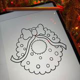 CHRISTMAS WREATH FREEBIE COLORING PAGE